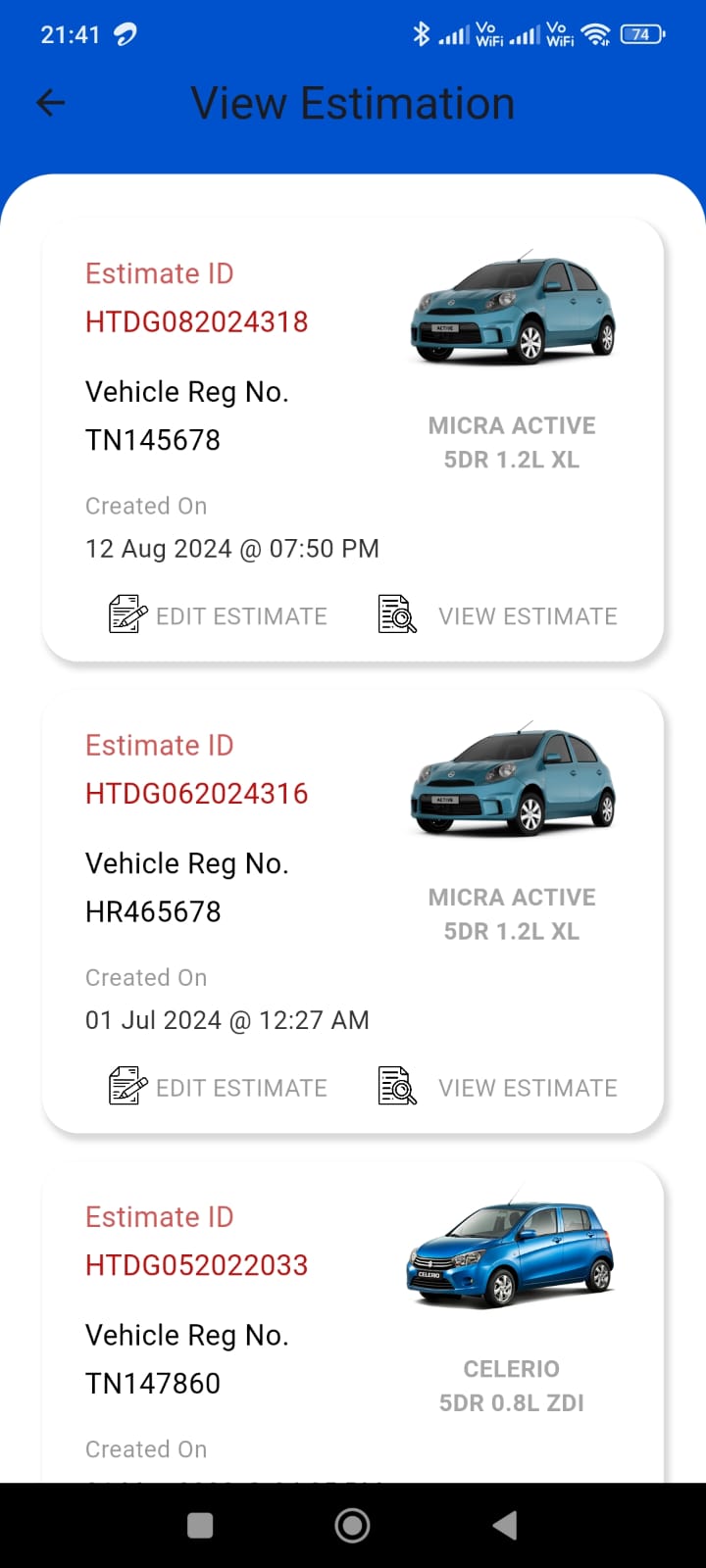 PanelPro estimate view